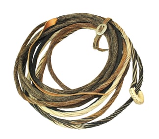 Beautifully hitched horsehair rope done with verigated colors decoratively spiraling throughout the