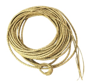 Incredibly fine four plait braided rawhide reata with beautiful aged color, appealing honda, great