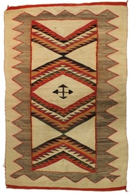 An interesting Native American textile showing great color and rug in rug pattern, measuring 48"x