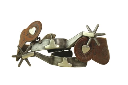 Always desirable classic Kelly Bro's marked single mounted Sombrero pattern spurs with