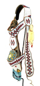 Exceptionally nice massive fully beaded headstall with extensive diamond pattern, that include
