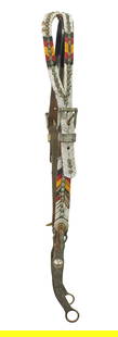 Interesting fully beaded Native American one ear style headstall with brilliant colored chevron: Interesting fully beaded Native American one ear style headstall with brilliant colored chevron patterns, decoratively studded, and completed by fitting silver inlaid bit.