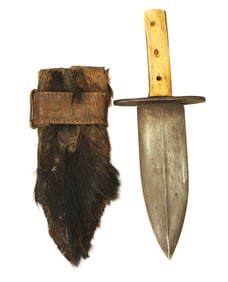 Incredible large early Frontier spear point dag knife with bone handle, and completed with its