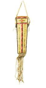 Unique large Northern Plains Indian knife sheath, extrensively covered in design of porcupine quill,
