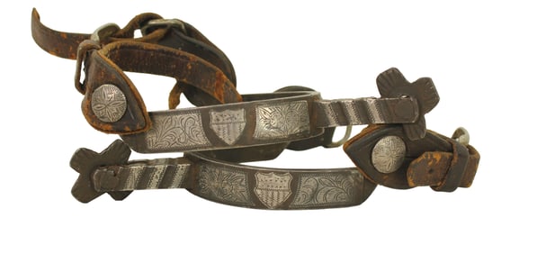 Pleasing pair of single inlaid California style spurs with desirable shield pattern, and great four
