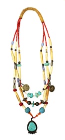 Wonderful old Blackfoot Indian beaded necklace with a great variety of stones and beads, accented by