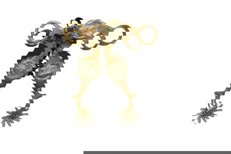 A highly collected set of August Buerman Hercules bronze spurs and matching bit with three: A highly collected set of August Buerman Hercules bronze spurs and matching bit with three dimensional horsehead motif.