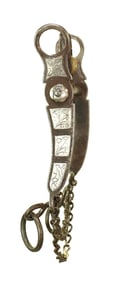An early maker marked banana cheek halfbreed iron bit with stylishly engraved silver panels, and