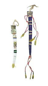 A pair of nicely done Native American beaded awl cases, with attractive bead patterns and