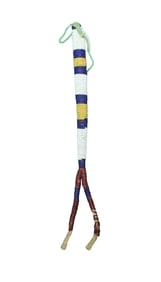 A nicely beaded Plains Indian awl case with stepped color pattern and adorned with two drops.