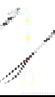 A nicely beaded Plains Indian awl case with stepped color pattern and adorned with two drops.: A nicely beaded Plains Indian awl case with stepped color pattern and adorned with two drops.