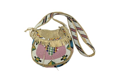 An artistically done turn of the century beaded Native American bag, with intersting colors and
