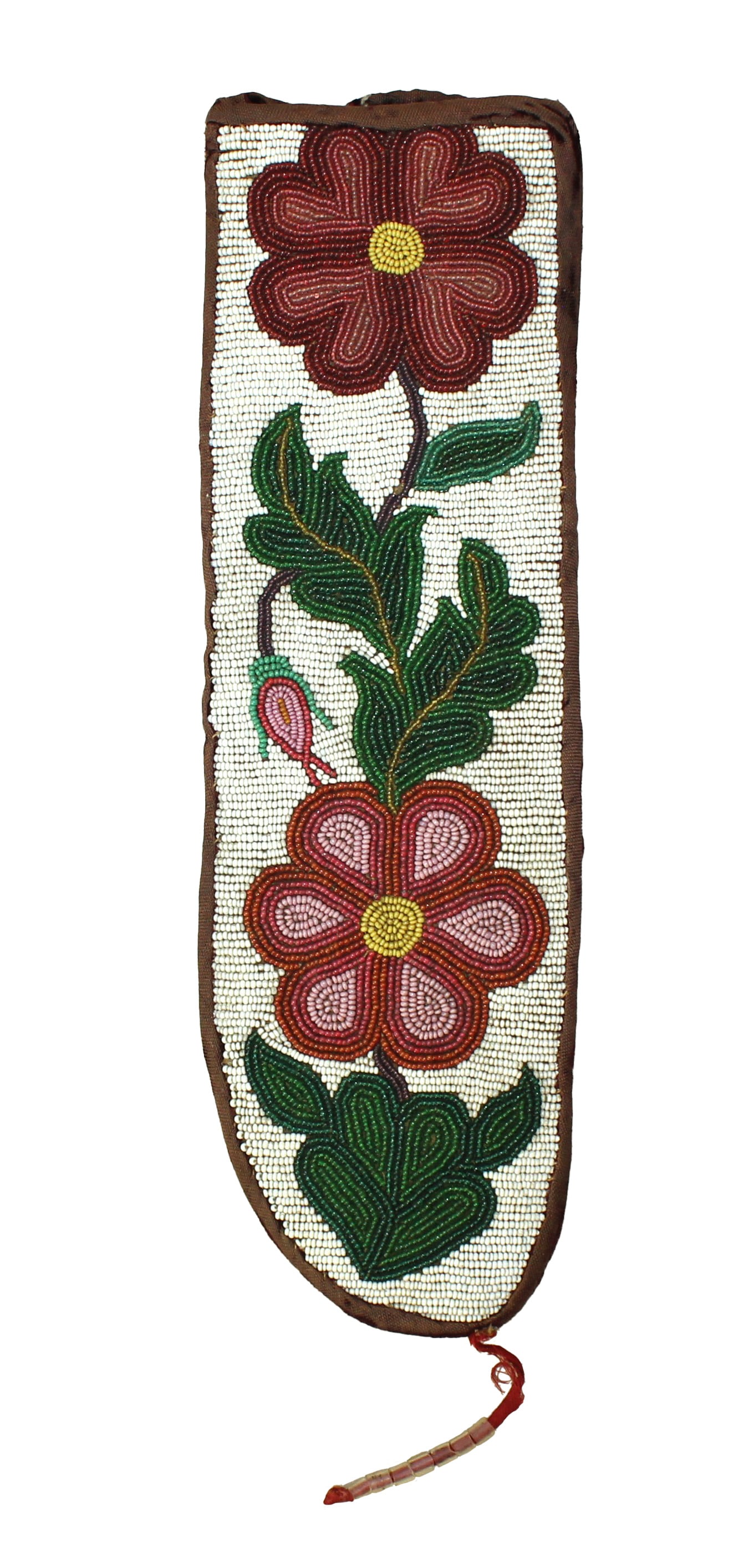 Eye catching extra large Plateau Indian beaded knife sheath with detailed glass bead floral design. (1 of 2)