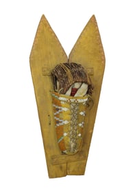 Wonderful Native American childs doll cradleboard, with great color, yellow ochre throughout, finely