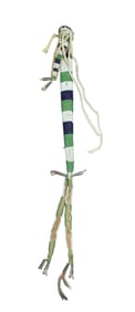 Fantastic Northern Plains Indian beaded awl case with striped beaded pattern, long decorative drops
