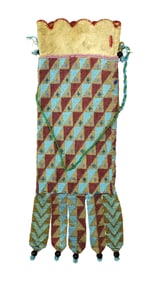 Dazzling large bag with extensive full beaded design, decorative scalloped top and fully beaded tab