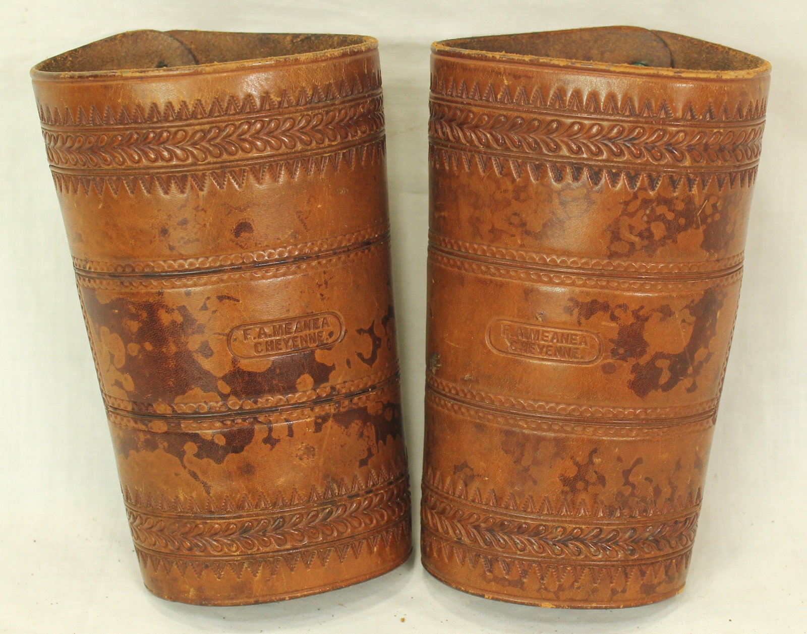 F.A. Meanea Wrist Cuffs: An exceptional display piece blending advertising, tobacciana, and folk art appeal.