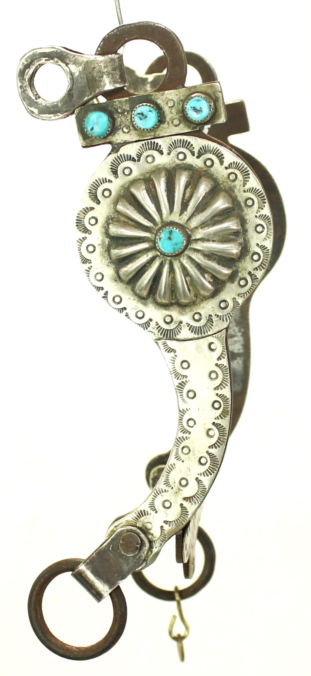 Stylish Navajo Bit: A fine example of a Navajo Indian silver mounted bit, showing great style and character, beautifully executed and adorned with turquoise accents.