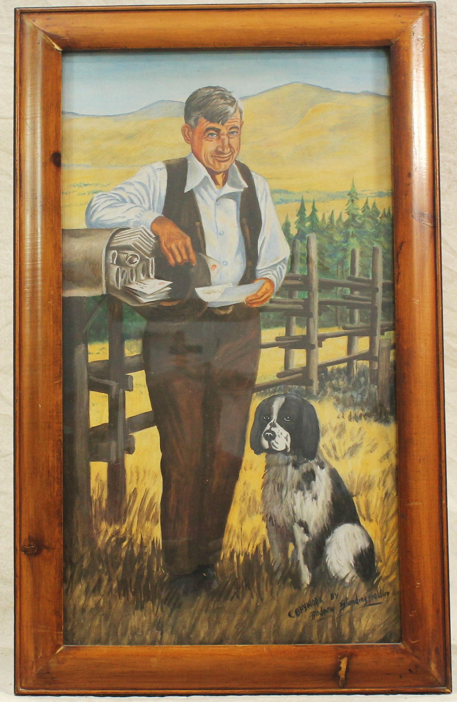 Andrew Standing Soldier Painting: Attractive self-portrait image with an appealing presence. Signed in lower right. Framed and measuring 20”x 32”.