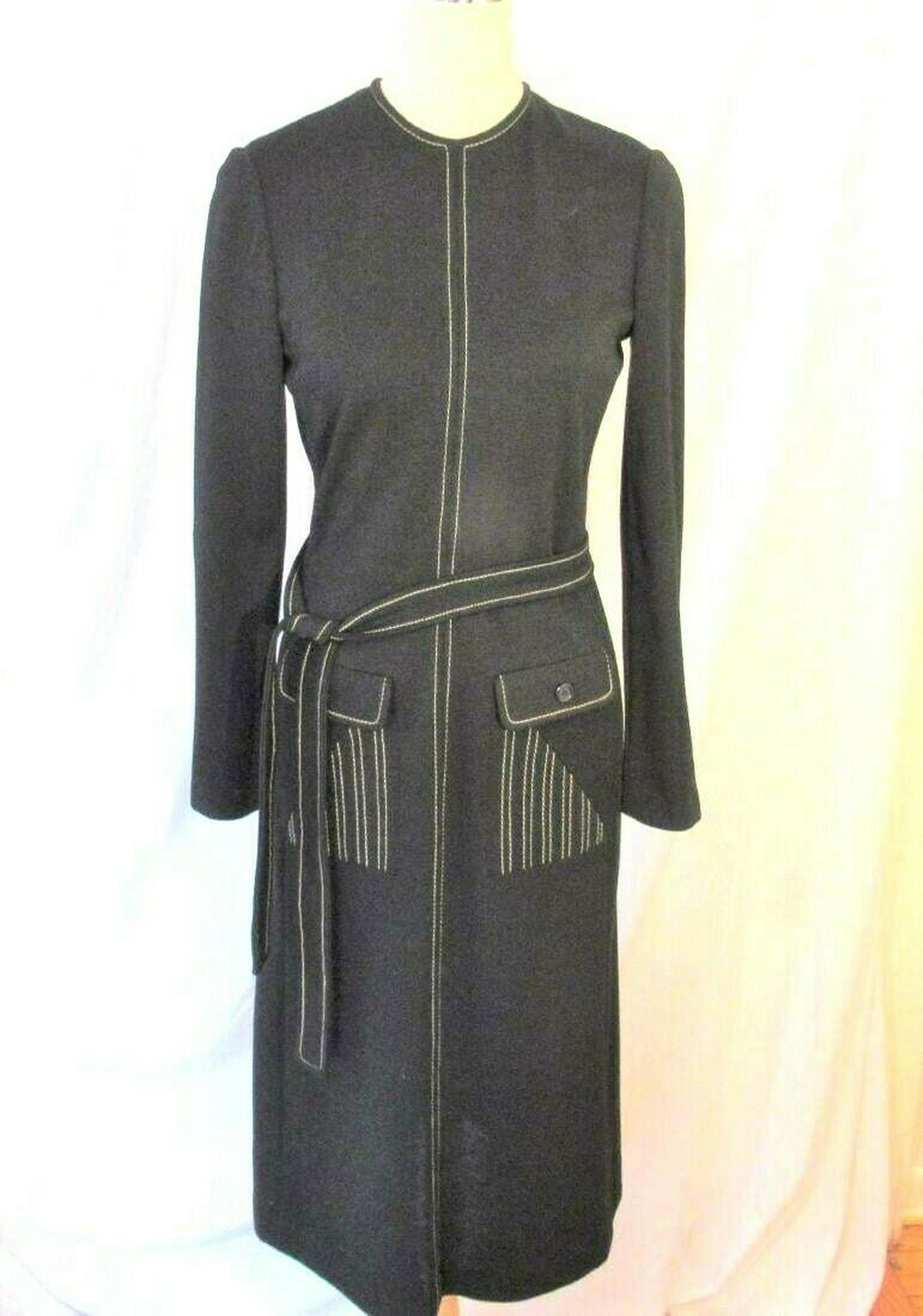 Vintage Chanel style wool midi dress XS: Â Here is a stunning vintage wool belted dress. The sizes were different then, so please disregard the size tag and go by the measurements. This piece is in excellent condition, no faults. It has fr