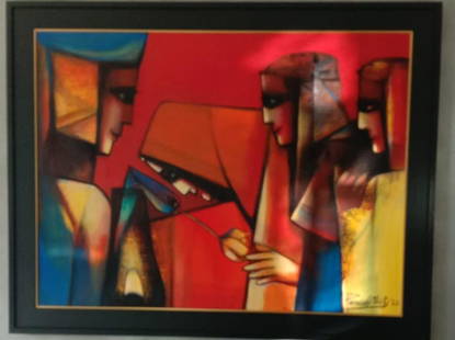 Paresh Maity: "Paresh Maity's acrylic on canvas piece, measuring 3 by 4 feet, showcases his unique and imaginative approach to his craft. The dynamic use of color and texture creates a captivating surface that is f