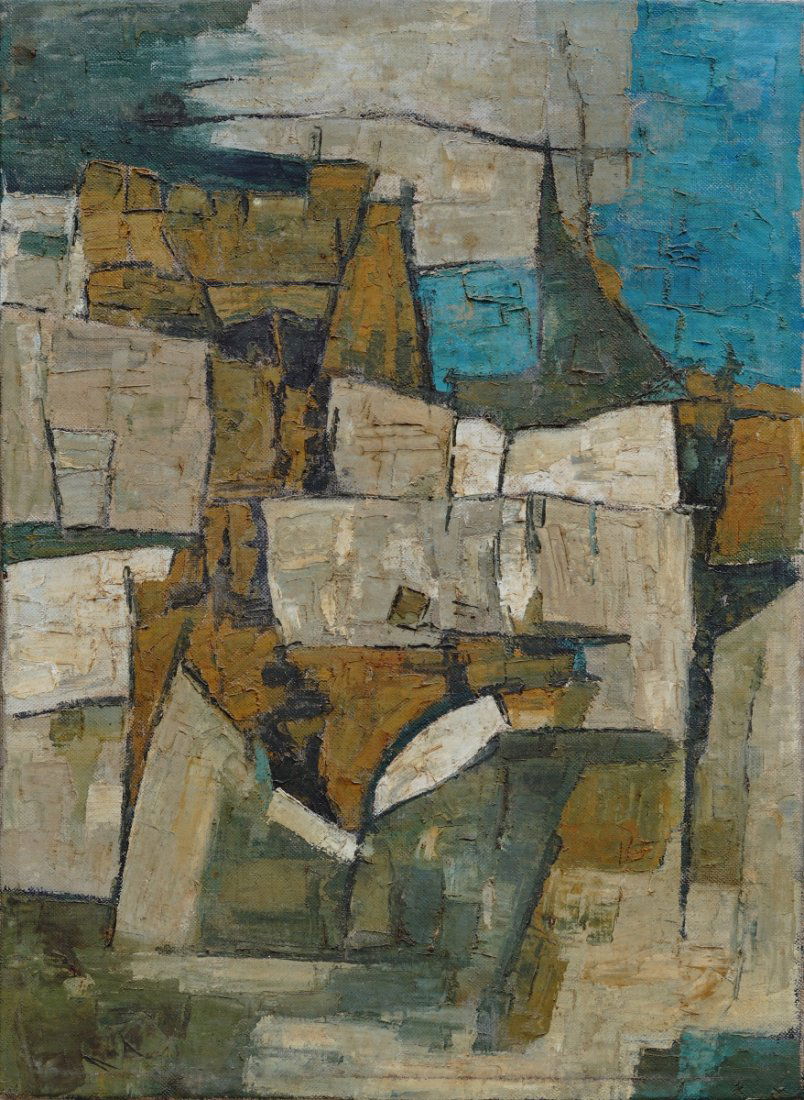 Ram Kumar - Abstract: Ram Kumar's ""Abstract"" is a stunning example of the artist's exploration of abstract expressionism. This piece, painted in 1961 with oil on canvas, embodies Kumar's distinctive style, marked by bold