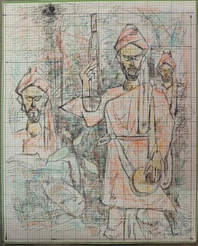 Ganesh Pyne: Ganesh Pyne's ""Ink & Pastel on Paper"" is an excellent example of the artist's distinctive style. Measuring 10"" x 9"", the piece is an expressive, evocative work that showcases Pyne's exceptional sk