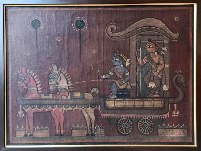Jamini Roy Painting depicting Krishna in Chariot 120 x 88 cm (1 of 1)