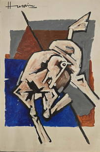 Maqbool Fida Husain - Untitled (Horse): Maqbool Fida Husain (1915–2011)Untitled (Horse)Oil on Canvas, 35" x 24"Signed "Husain" (upper left)This captivating work by M.F. Husain showcases the artist's iconic rendering of the horse—a motif