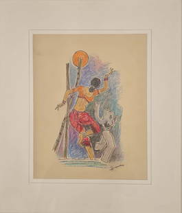 Maqbool Fida Husain - Untitled (Dancer and Elephant): Maqbool Fida Husain (1915–2011)Untitled (Dancer and Elephant)Mixed Media on Paper, 13.5" x 11"Signed "Husain" (lower right)Accompanied by Certificate of Authenticity (COA)This vibrant and dynamic ar