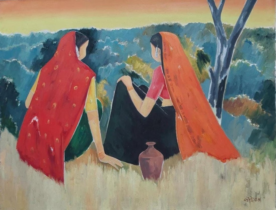 NS Bendre  - Untitled (Rural Women at Sunset) (1 of 1)
