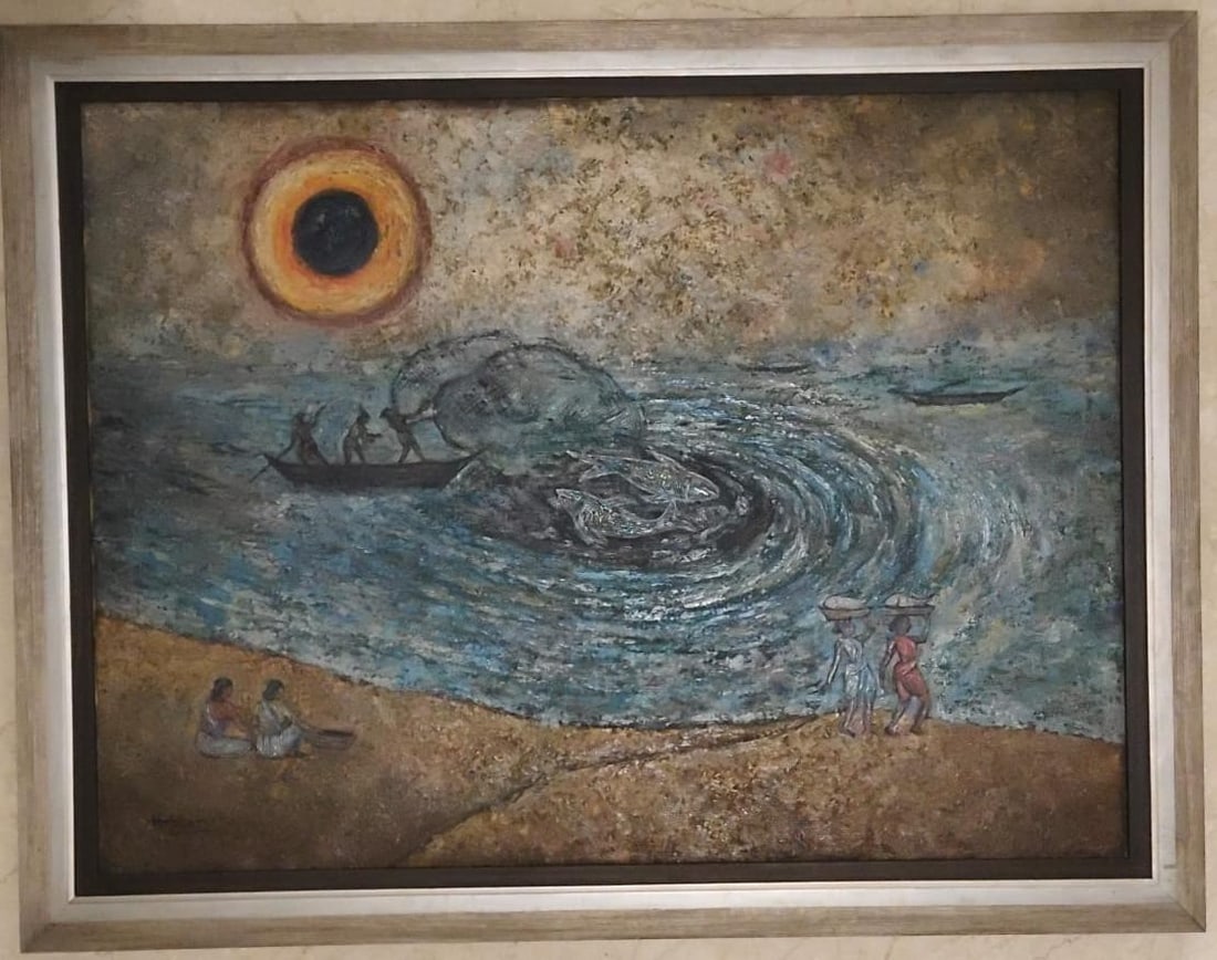 Kattingeri Krishna Hebbar - Untitled (Fishermen at Sea under Eclipse) (1 of 1)