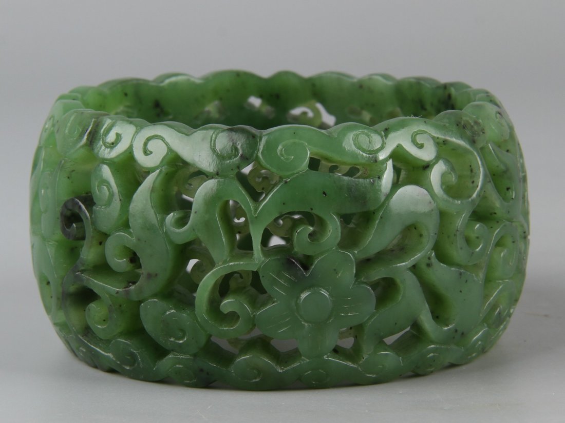 Chinese Natural Hetian Jade Hollow Bracelet Bangle (1 of 10)