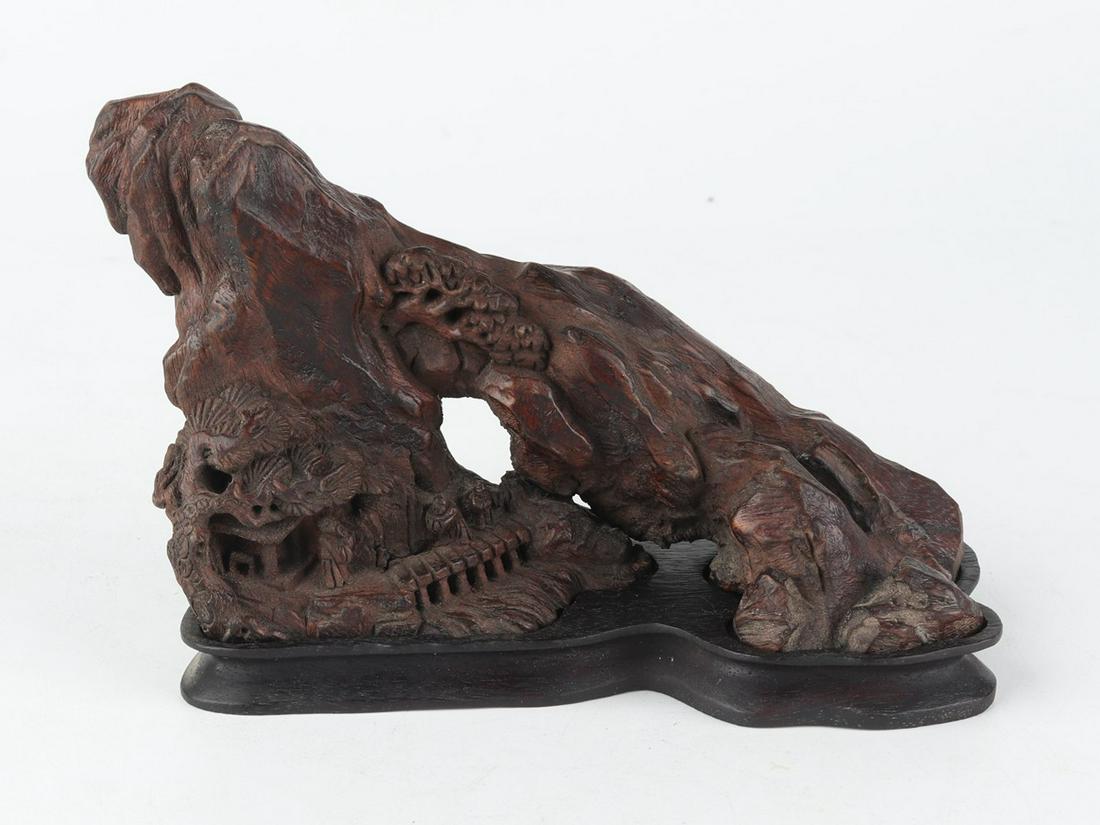 China Agarwood carved landscape statue with base (1 of 7)