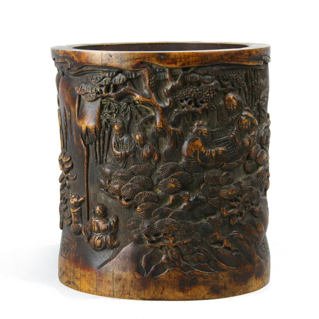 Chinese Old Bamboo Carved Brush pot (1 of 11)
