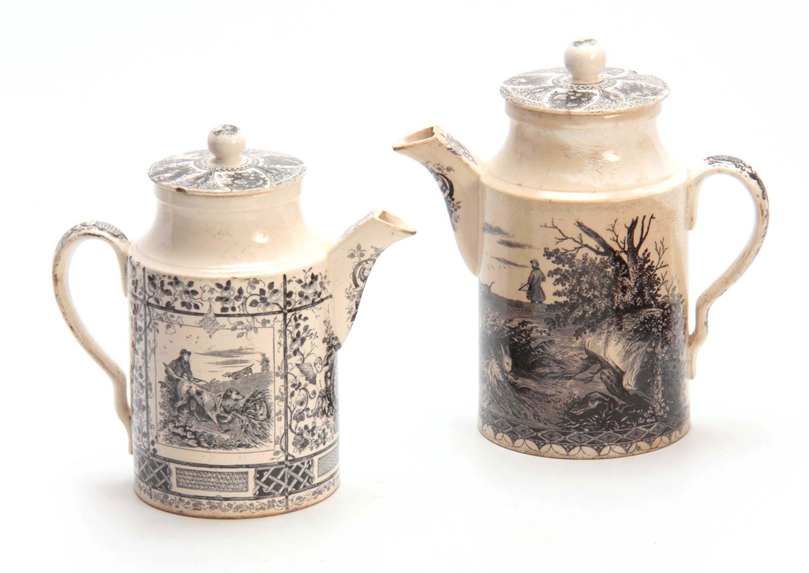 TWO 19TH CENTURY CREAMWARE COFFEE CANS transfer pr (1 of 1)
