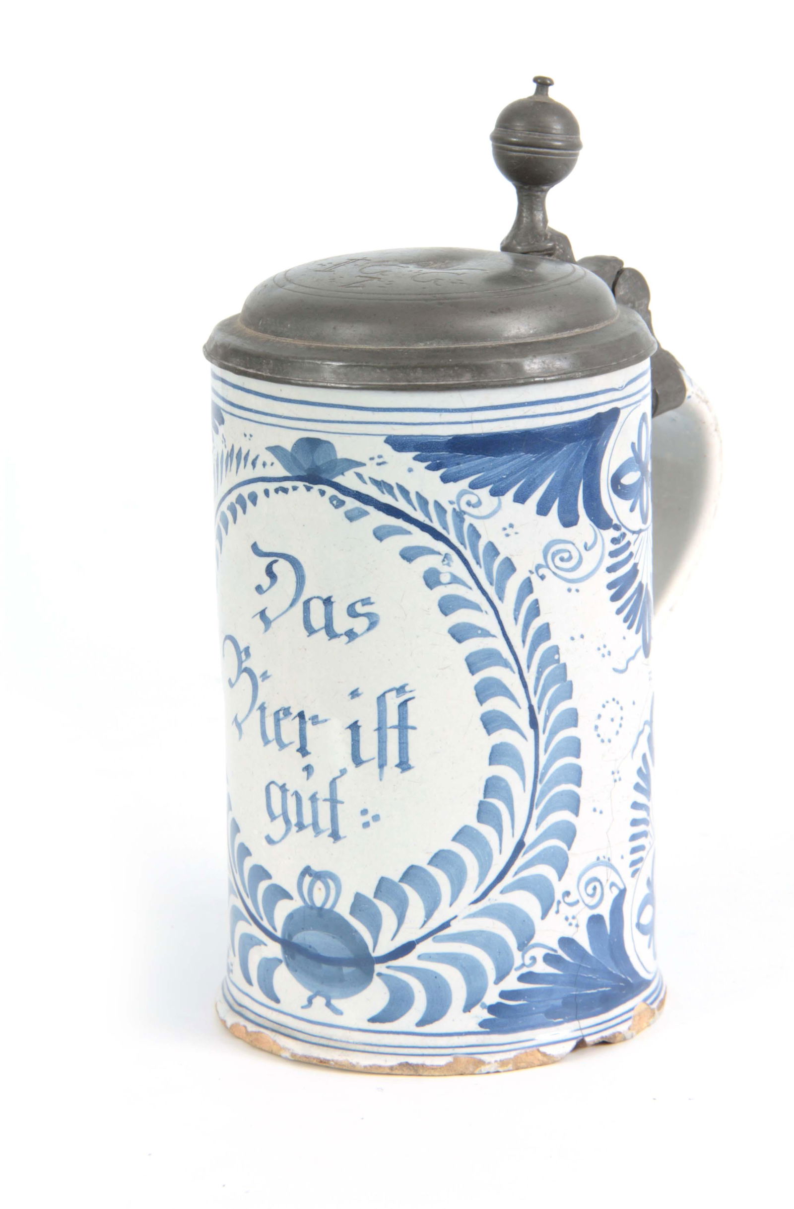 AN 18TH CENTURY GERMAN BLUE AND WHITE PEWTER MOUNT (1 of 1)