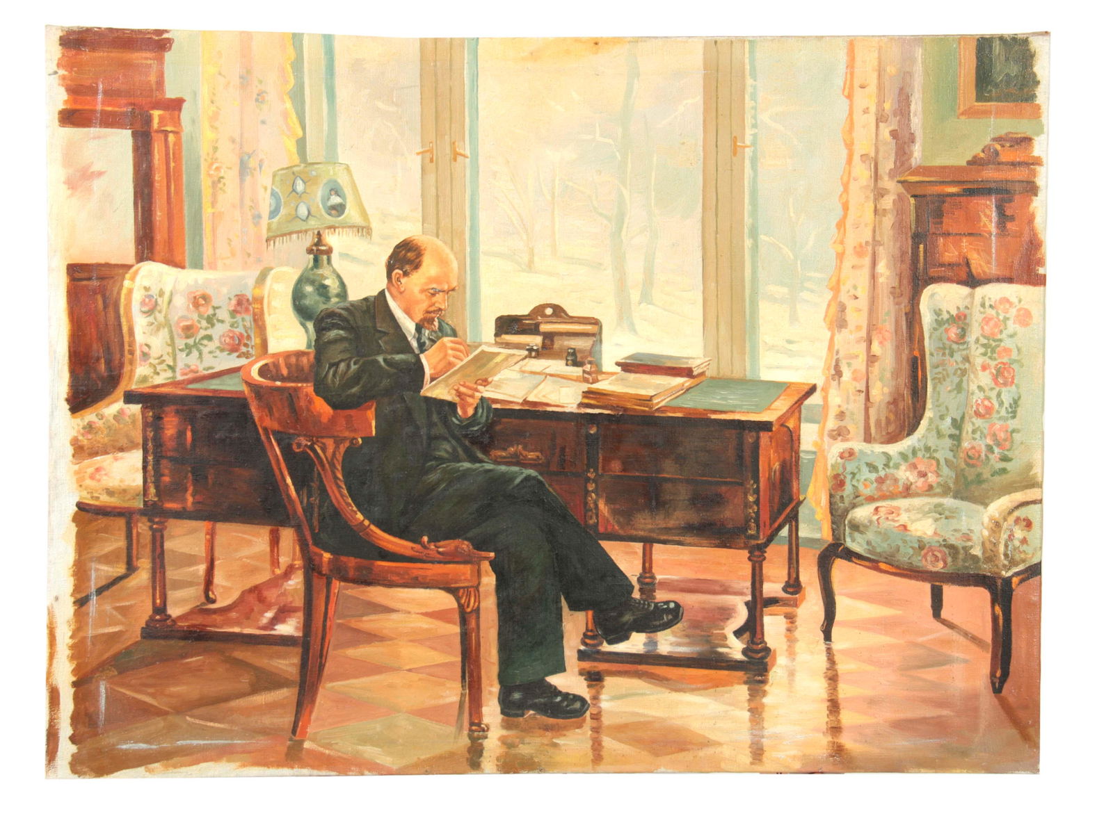 A 20TH CENTURY RUSSIAN SCHOOL OIL ON CANVAS OF LEN (1 of 1)