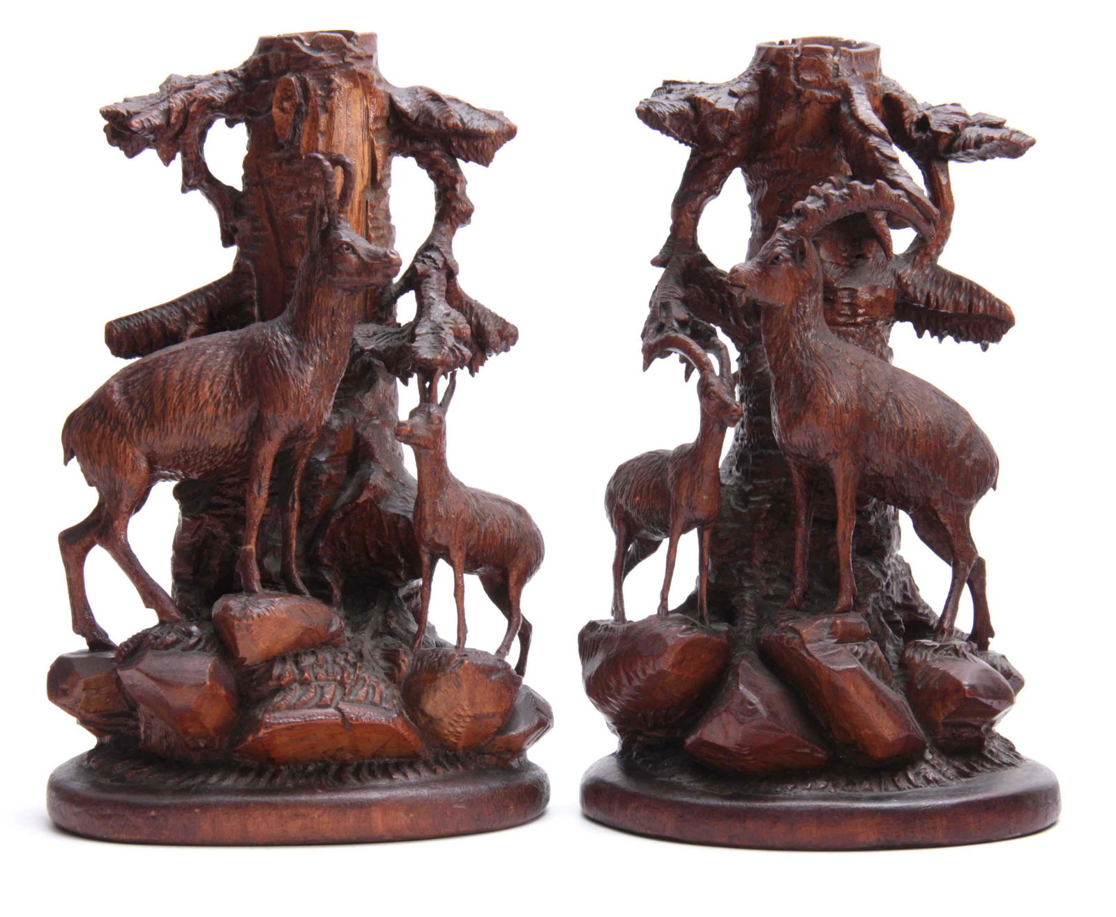 A PAIR OF LATE 19TH CENTURY SWISS CARVED CANDLESTI (1 of 1)