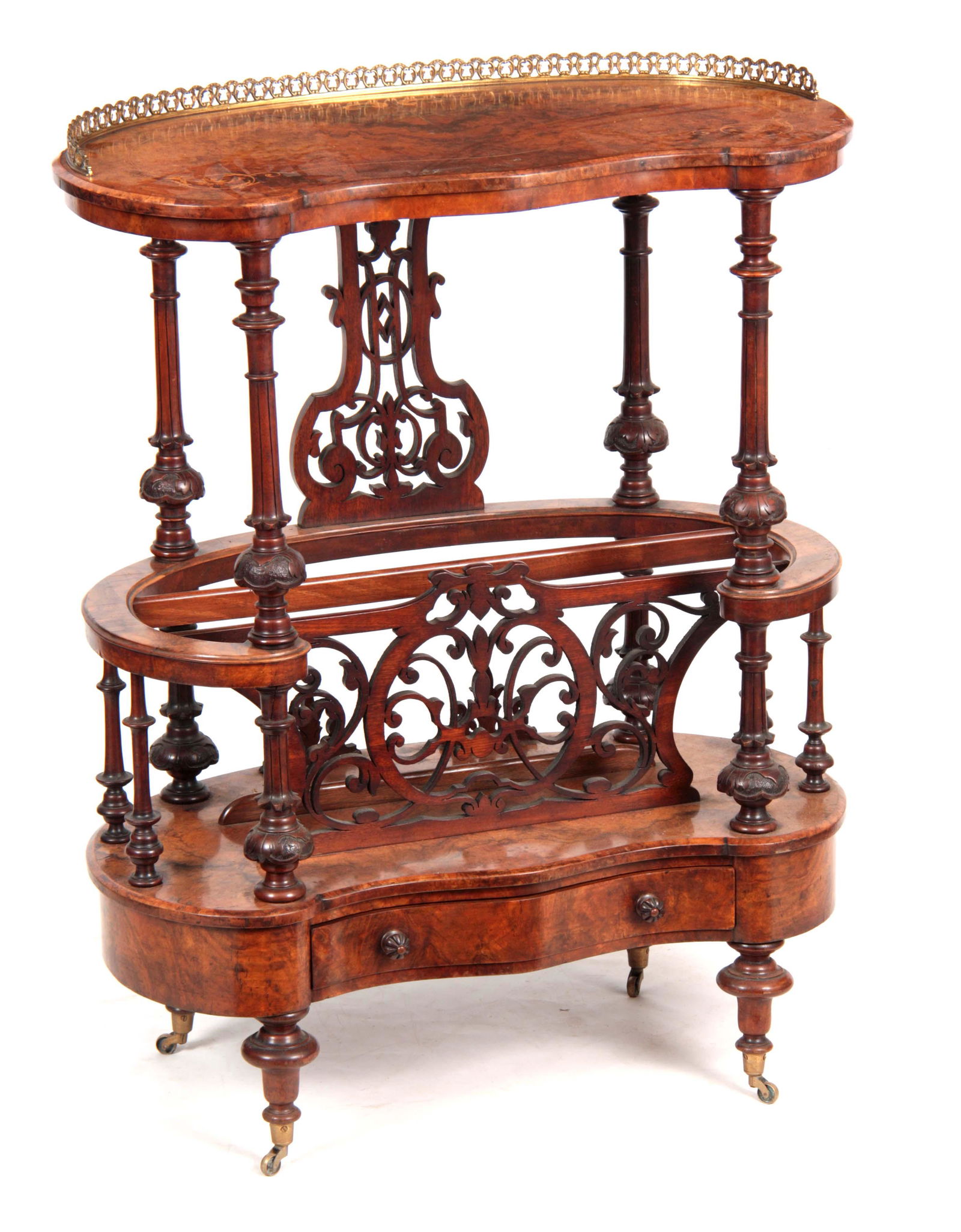 A VICTORIAN BURR WALNUT KIDNEY SHAPED INLAID CANTE (1 of 1)