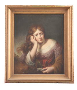 CIRCLE OF HUGH DOUGLAS HAMILTON AN 18TH CENTURY OI: CIRCLE OF HUGH DOUGLAS HAMILTON AN 18TH CENTURY OIL ON CANVAS Portrait of a lady 74cm high, 62cm wide - in a moulded gilt frame