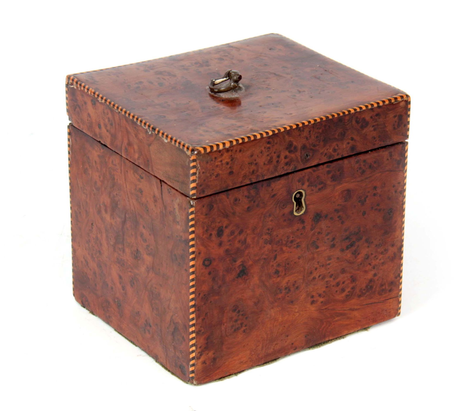 A GEORGE III SQUARE BURR YEW-WOOD TEA CADDY with b (1 of 1)