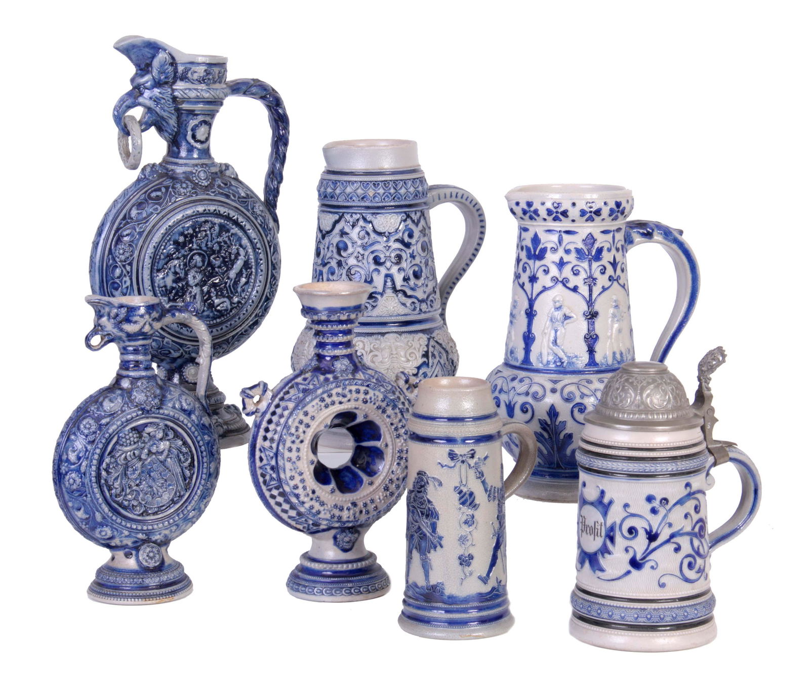 A COLLECTION OF GERMAN BLUE GLAZED GERMAN STONEWAR