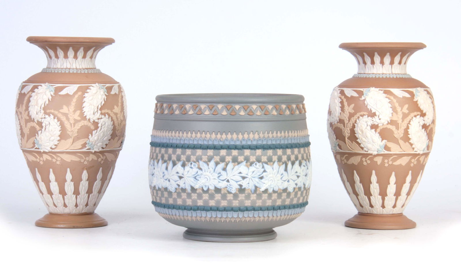 A PAIR OF DOULTON LAMBETH SILICON WARE OVOID VASES (1 of 1)