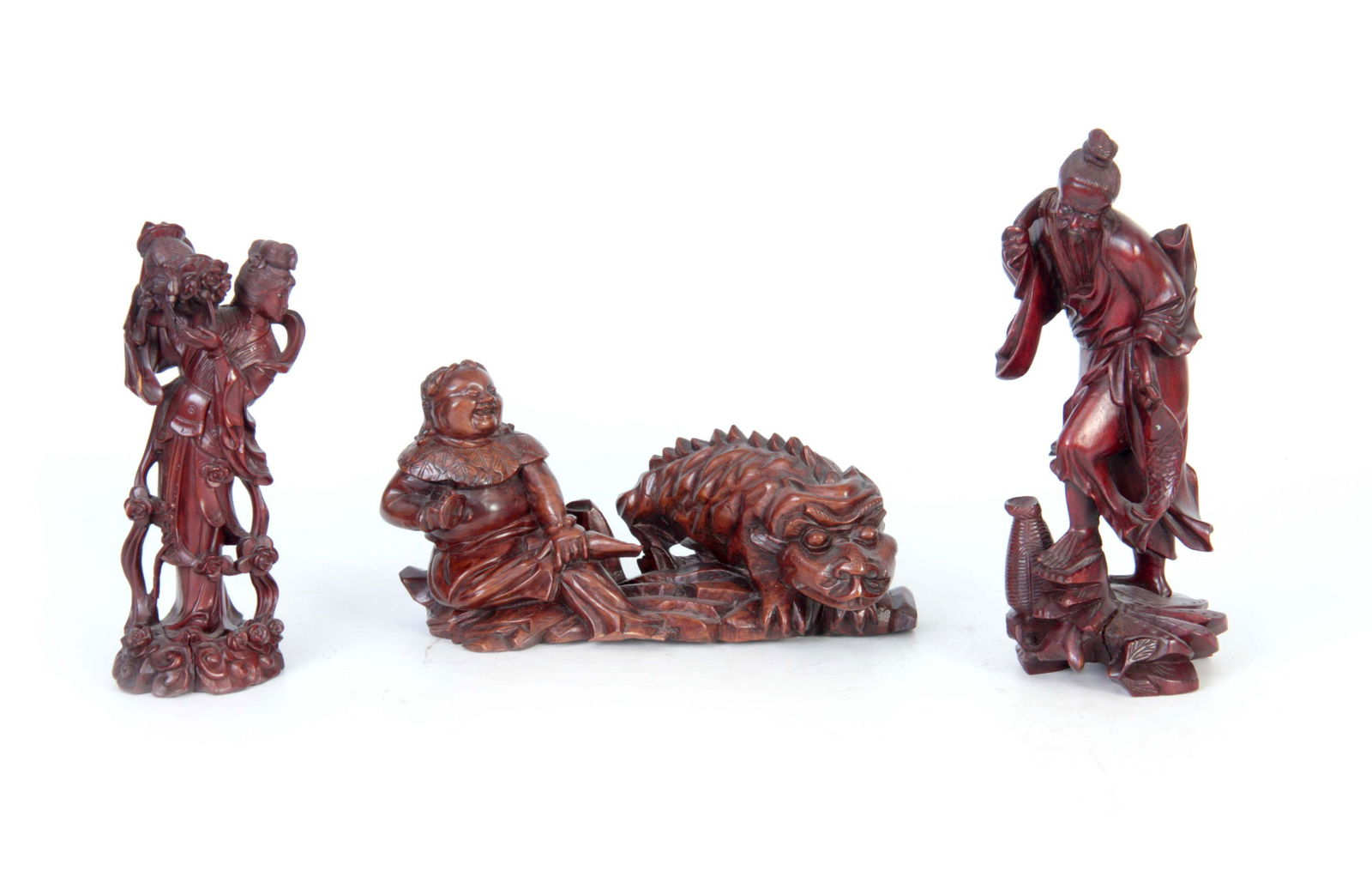 A SELECTION OF THREE CARVED HARDWOOD CHINESE FIGUR (1 of 1)