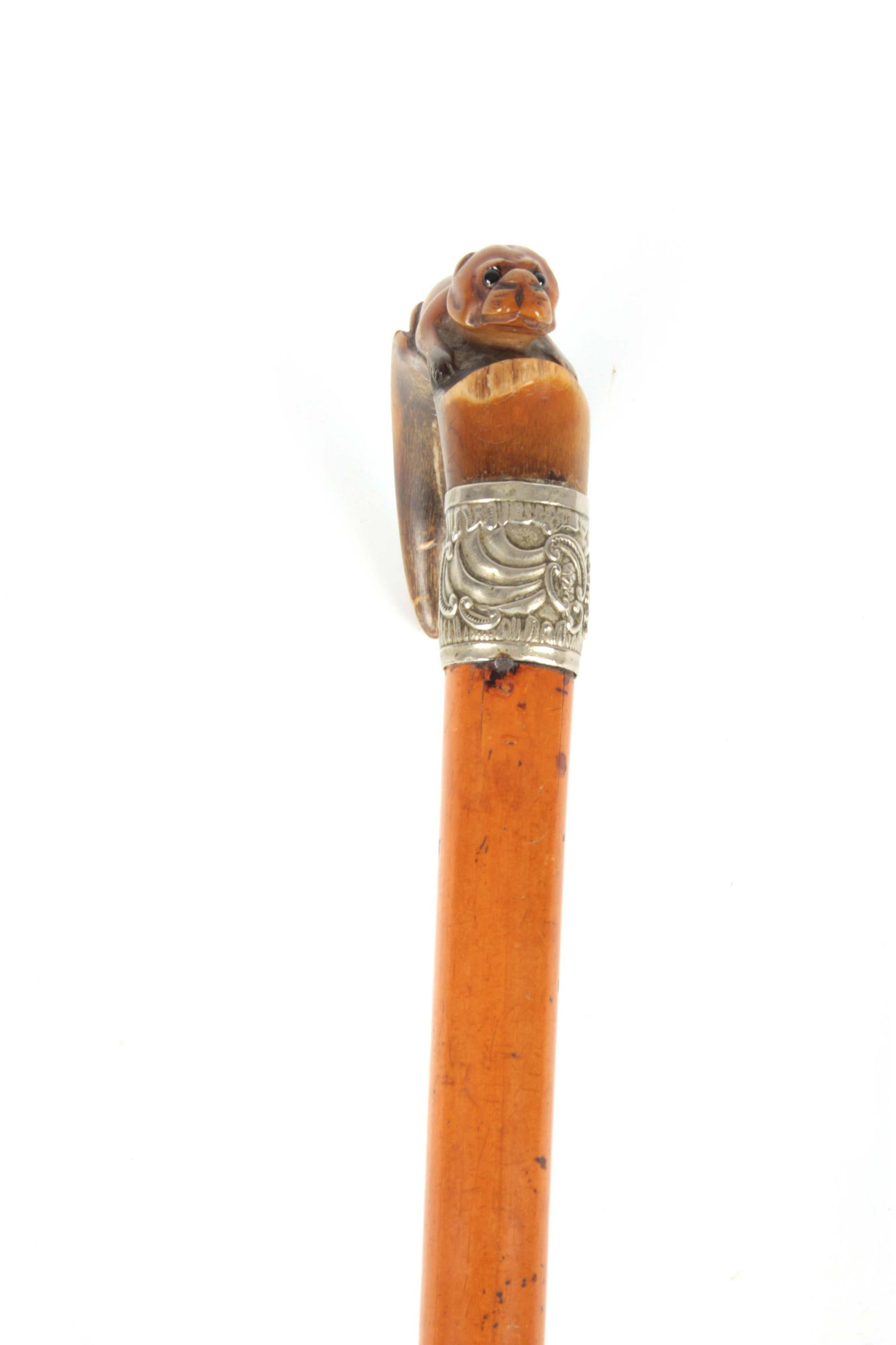 A 19TH CENTURY MALACCA CANE WALKING STICK WITH CARVED (1 of 1)