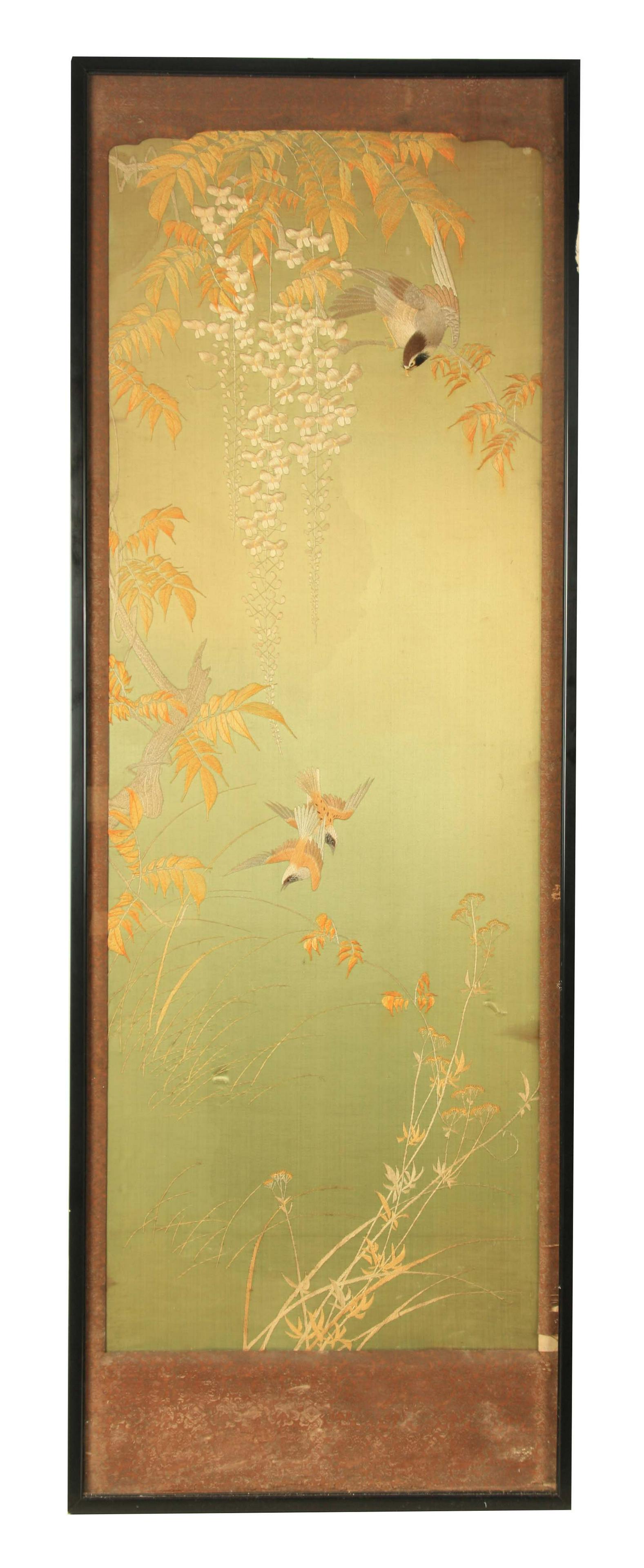A MIEJI PERIOD FRAMED JAPANESE EMBROIDERED SILK WALL (1 of 1)