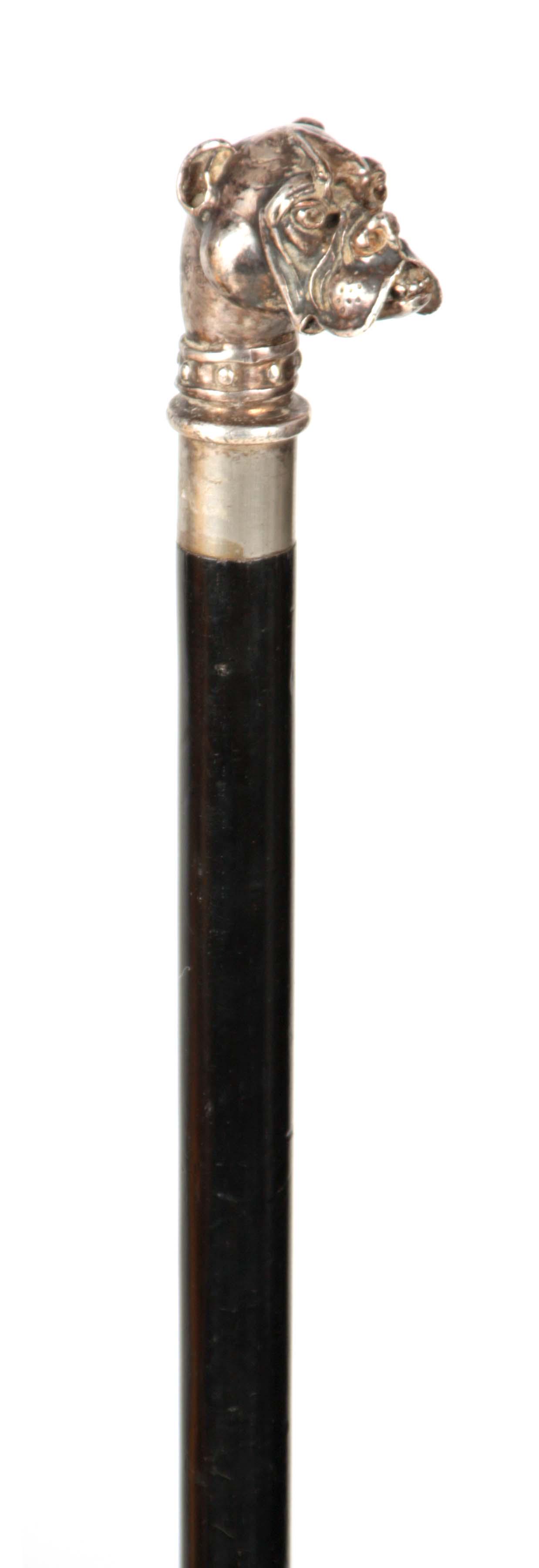 A LATE 19TH CENTURY SILVER MOUNTED DOGSHEAD WALKING (1 of 1)