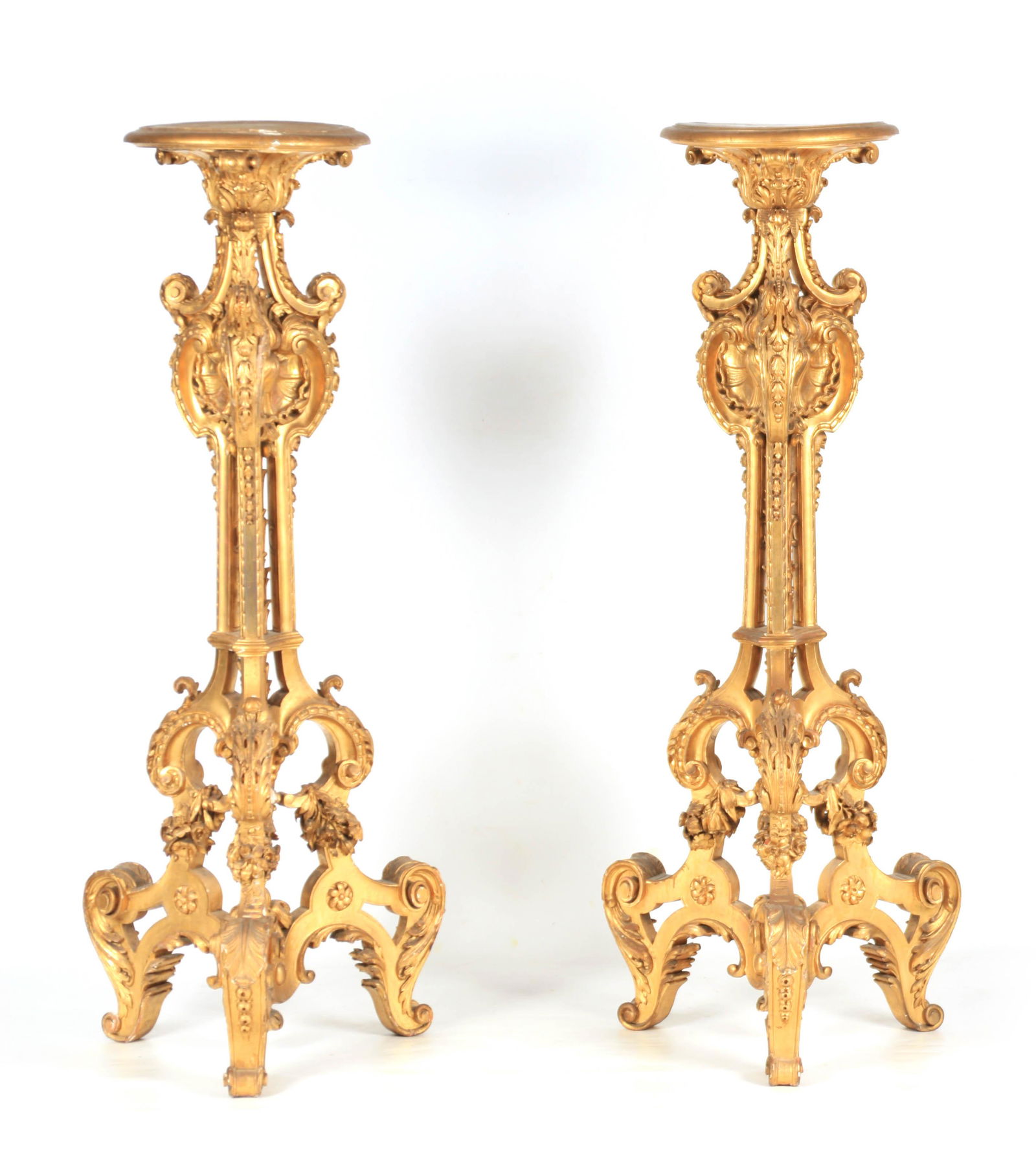 A PAIR OF GILT GESSO TORCHERES of rococo design with (1 of 1)