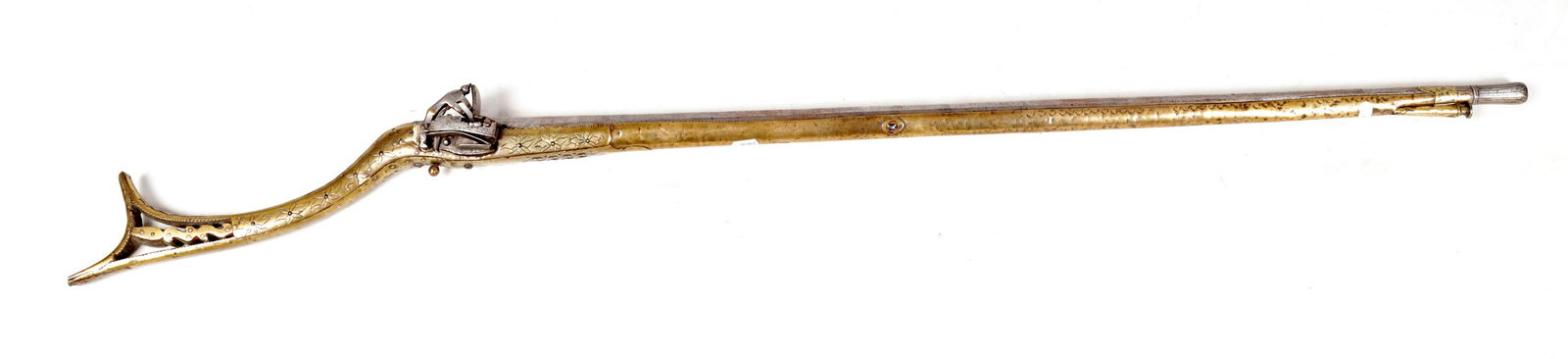 A RARE EASTERN FLINTLOCK MUSKET WITH BRASS STOCK the (1 of 6)